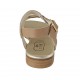 Sandalo da donna in pelle cuoio e metallizzata platino tacco 2 - Misure disponibili: 32, 33, 34, 42, 43, 44, 45, 46