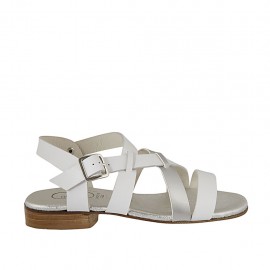 Woman's sandal in white and metallic silver leather heel 2 - Available sizes:  32, 33, 42, 43, 44, 46