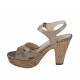Woman's strap sandal with platform in taupe and platinum laminated printed suede heel 10 - Available sizes:  32, 34, 42, 43