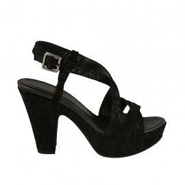 Sandalo da donna con plateau in camoscio nero stampato platino tacco 10 - Misure disponibili: 33, 34, 42, 43