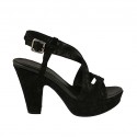Woman's platform sandal in black printed suede heel 10