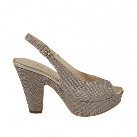 Sandalo da donna laminato intrecciato taupe con plateau e tacco 10 - Misure disponibili: 31, 32, 33, 34, 43, 45