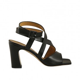 Sandalia para mujer con correa al tobillo en piel negra tacon 8 - Tallas disponibles:  34, 42, 46