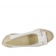 Woman's pump with bow in white leather and beige suede wedge heel 5 - Available sizes:  32, 42, 43, 44, 45
