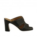 Woman's open mules with studs in black leather heel 8