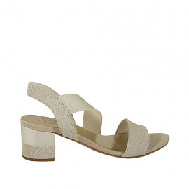 Sandalo da donna con elastico stampato a righe in camoscio stampato beige e platino tacco 5 - Misure disponibili: 32, 33, 34, 42, 43, 44, 45, 46