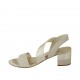Woman's sandal with striped printed elastic band in beige and platinum printed suede heel 5 - Available sizes:  32, 33, 34, 42, 43, 44, 45