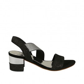 Sandalia para mujer con elastico imprimido a rayas en gamuza estampada negra y plateada talon 5 - Tallas disponibles:  32, 33, 34, 42, 43, 44, 45, 46