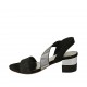 Sandalo da donna con elastico stampato a righe in camoscio stampato nero e argento tacco 5 - Misure disponibili: 32, 33, 34, 42, 43, 44, 45, 46