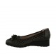Woman's pump with bow in black leather and pierced leather wedge heel 3 - Available sizes:  32, 33, 34, 42, 43, 44, 45