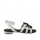 Woman's sandal with anklestrap in holographic white and rose printed leather with bows in black suede heel 1 - Available sizes:  33, 34, 42, 43, 44, 45