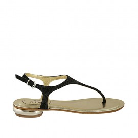 Sandalo infradito da donna con strass in camoscio nero tacco 1 - Misure disponibili: 43, 44