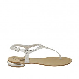 Sandalo infradito da donna con strass in camoscio bianco tacco 1 - Misure disponibili: 34, 42, 43, 44, 45
