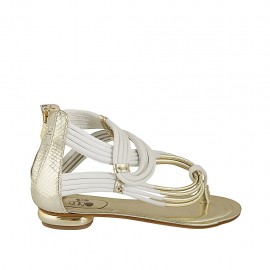 Chaussure ouverte entredoigt pour femmes avec fermeture éclair en cuir blanc, platine et imprimé platine talon 1 - Pointures disponibles:  33, 42, 43