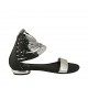 Scarpa aperta con cerniera da donna in pelle nera e laminata argento tacco 1 - Misure disponibili: 33, 34, 43, 44