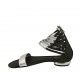 Zapato abierto para mujer en piel negra y laminada plateada con cremallera tacon 1 - Tallas disponibles:  33, 34, 43, 44