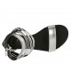 Zapato abierto para mujer en piel negra y laminada plateada con cremallera tacon 1 - Tallas disponibles:  33, 34, 43, 44