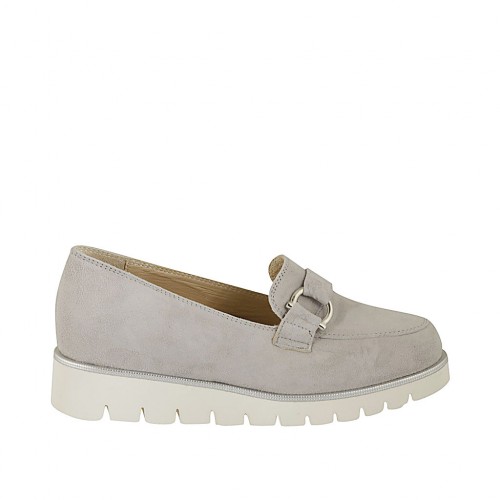 Mocassino da donna con accessorio e plantare estraibile in camoscio grigio zeppa 3 - Misure disponibili: 33, 42, 45