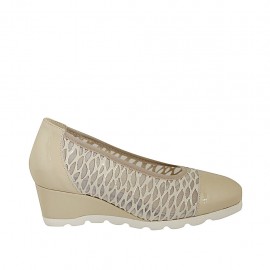 Zapato de salon para mujer en tejido transparente y charol beis con plantilla extraible cuña 5 - Tallas disponibles:  34, 42, 43, 44, 45
