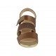 Sandalo da donna con elastico glitterato e velcro in pelle laminata marrone ramato zeppa 5 - Misure disponibili: 33, 34, 42, 43, 44, 45