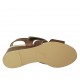 Sandale pour femmes avec elastique scintillant et fermeture velcro en cuir laminé marron cuivré talon compensé 5 - Pointures disponibles:  42, 43, 44