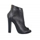 Zapato abierto en punta para mujer con plataforma y cremallera en piel y piel perforada negra tacon 11 - Tallas disponibles:  34, 42