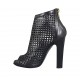 Zapato abierto en punta para mujer con plataforma y cremallera en piel y piel perforada negra tacon 11 - Tallas disponibles:  34, 42