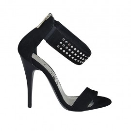 Zapato abierto con estras, elastico y cremallera en gamuza negra tacon 11 - Tallas disponibles:  32, 33, 34, 42, 43, 44, 46, 47