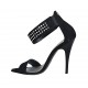 Zapato abierto con estras, elastico y cremallera en gamuza negra tacon 11 - Tallas disponibles:  32, 33, 34, 42, 43, 44, 46, 47
