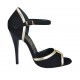 Zapato abierto para mujer con accesorio en gamuza negra y piel platino tacon 11 - Tallas disponibles:  32, 33, 34, 42, 44, 45, 46