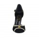 Zapato abierto para mujer con accesorio en gamuza negra y piel platino tacon 11 - Tallas disponibles:  32, 33, 34, 42, 44, 45, 46