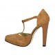 Zapato abierto para mujer con cinturon salomé y plataforma en gamuza brun claro tacon 11 - Tallas disponibles:  33, 34, 42, 43
