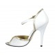 Zapato abierto para mujer con cinturon y accesorio en piel blanca y piel laminada platino tacon 11 - Tallas disponibles:  33, 34, 45, 46, 47