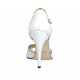 Zapato abierto para mujer con cinturon y accesorio en piel blanca y piel laminada platino tacon 11 - Tallas disponibles:  33, 34, 45, 46, 47