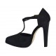 ?Zapato abierto para mujer con cinturon salomé y plataforma en gamuza negra tacon 11 - Tallas disponibles:  33, 34, 42, 43, 44, 45, 46