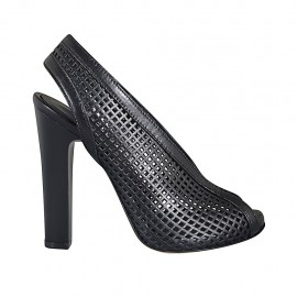 Sandalo da donna con plateau in pelle forata nera tacco 11 - Misure disponibili: 32, 33, 34, 42, 44
