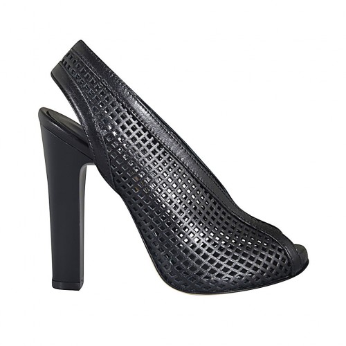 Sandale pour femmes avec plateforme en cuir perforé noir talon 11 - Pointures disponibles:  33, 34, 42