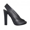 Sandalo da donna con plateau in pelle forata nera tacco 11