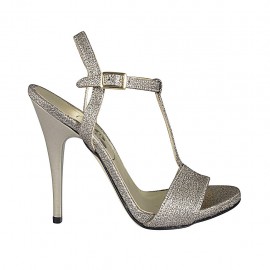 Sandalia para mujer con cinturon y plataforma en tejido brillante platino tacon 11 - Tallas disponibles:  33, 43, 45, 46