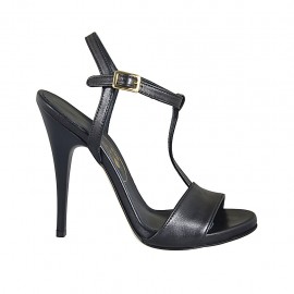 Sandale pour femmes avec plateforme et courroie en cuir noir talon 11 - Pointures disponibles:  32, 33, 34, 42, 45