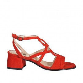 Sandalo da donna in camoscio rosso con cinturino tacco 4 - Misure disponibili: 32, 33, 34, 42, 43, 44, 45, 46