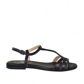 Sandale pour femmes en cuir noir talon 1 - Pointures disponibles:  33, 42