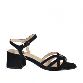 Sandalia para mujer con cinturon en gamuza negra tacon 4 - Tallas disponibles:  32, 43, 46