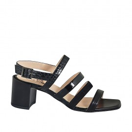 Sandalo da donna in pelle, pelle stampata, vernice e camoscio nero tacco 6 - Misure disponibili: 33, 34, 42, 43, 44, 45, 46