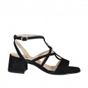 Woman's sandal in black suede with anklestrap heel 4