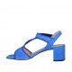 ?Woman's sandal with elastic band in cornflower blue suede and printed leather heel 7 - Available sizes:  42, 43, 44, 45, 46