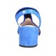 ?Woman's sandal with elastic band in cornflower blue suede and printed leather heel 6 - Available sizes:  32, 33, 34