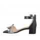 Scarpa aperta da donna con accessorio e cinturino in pelle nera e stampata multicolore tacco 4 - Misure disponibili: 32, 33, 34, 42, 43, 44, 45, 46