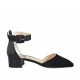 ?Zapato abierto a punta para mujer con cinturon al tobillo en piel y gamuza negra tacon 3 - Tallas disponibles:  34