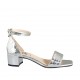 Scarpa aperta da donna con cinturino in pelle laminata stampata argento tacco 4 - Misure disponibili: 32, 33, 42, 45, 46